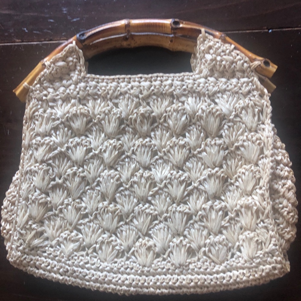 NWOT Vintage Bamboo Handle Straw Rafia Woven Purse